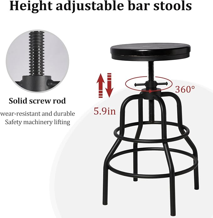 LOKKHAN 4-Pack Industrial Bar Stools, Heavy-Duty Black Metal Frame - Image 4