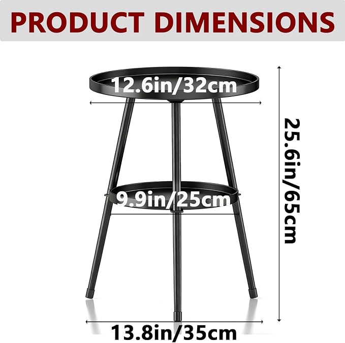 Side Table 2-Tier Small Round End Table Metal Black Accent Table - Image 3