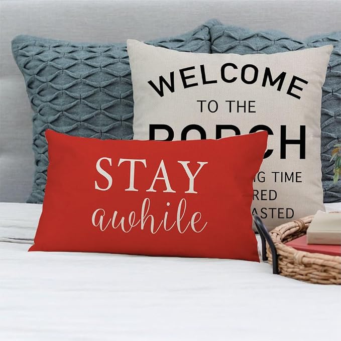 PANDICORN Welcome to Our Porch Stay Awhile Farmhouse Throw Pillow Covers 12x20 - Image 6
