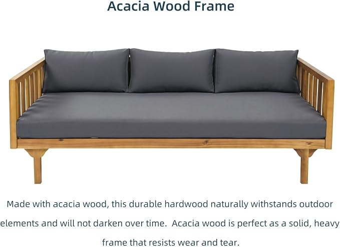 Merax Outdoor Acacia Wood Daybed, 3 Seater Day Bed Couch Sofa - Image 4
