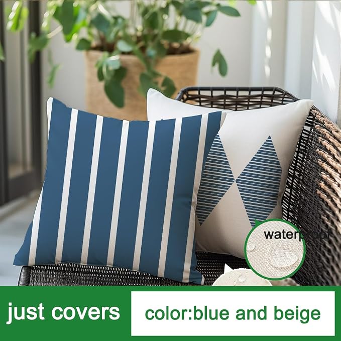 RABUSOFA Outdoor Pillows Waterproof, 18x18 inch Blue and White Boho Set of 4 - Image 6