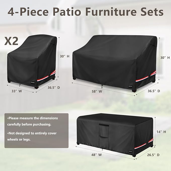 Rileytee Patio Furniture Set Covers, Fit Patio Loveseat, Chair and Coffee Table - Image 2
