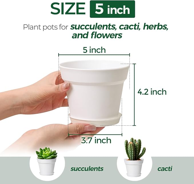 T4U 5 Inch Plant Pot 8-Pack, Plastic Pots - Image 2