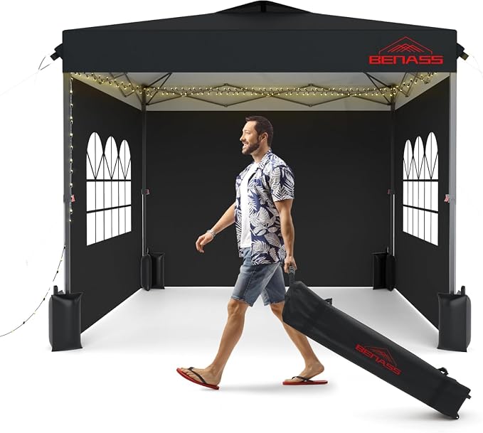 10x10 Pop Up Canopy with Sidewalls, Easy Up Canopy Tent, Heavy Duty Tents by BENASS
