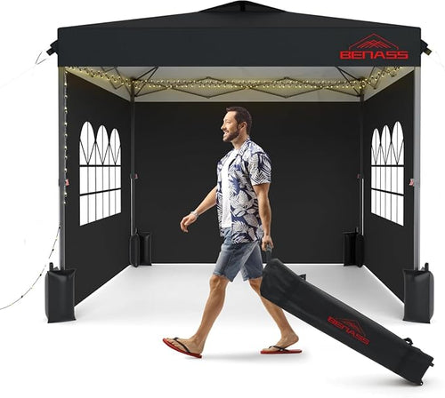 10x10 Pop Up Canopy with Sidewalls, Easy Up Canopy Tent, Heavy Duty Tents by BENASS
