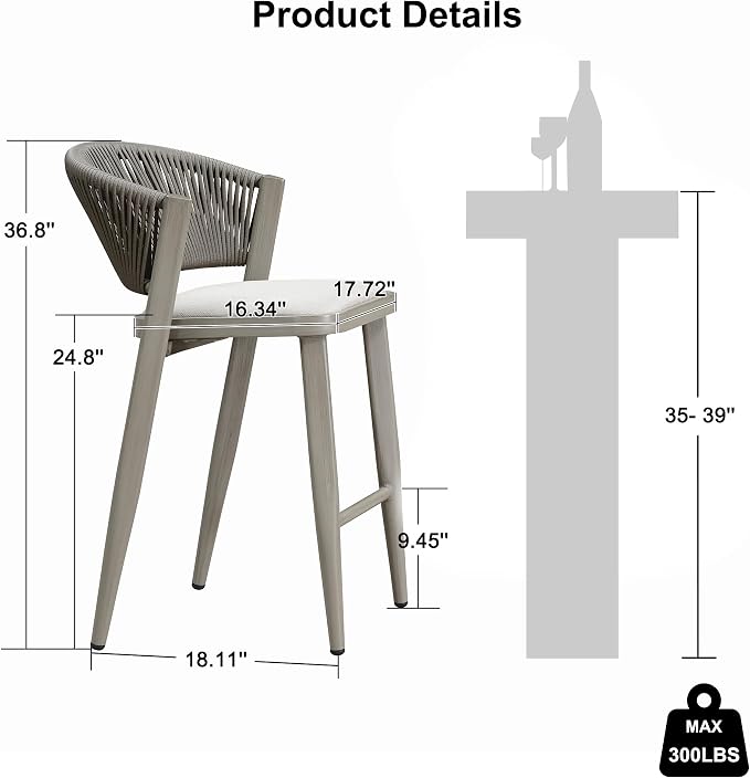 PURPLE LEAF Counter Height Bar Stool Set of 2 Outdoor Stool Chair - Image 3