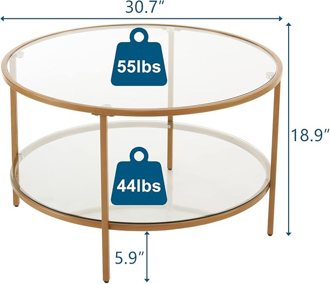 VINGLI Glass Coffee Table, 2-Tier Glass Top Coffee Table - Image 2