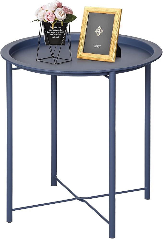 VECELO Side/End Table, Folding Round Metal Anti-Rust and Waterproof Outdoor or by VECELO