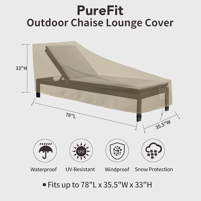 PureFit Outdoor Chaise Lounge Cover, Lounge Chair Covers Waterproof Patio - Image 2