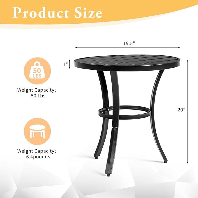 VINGLI Outdoor Side Table, Small Metal Patio End Table, Outdoor Round Table - Image 3