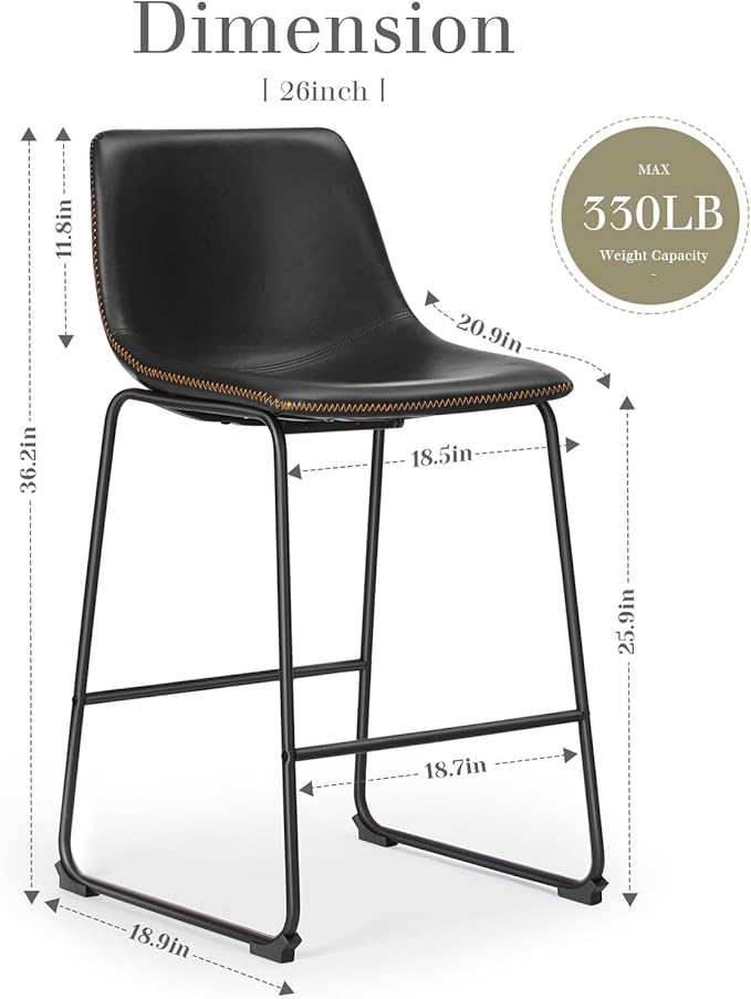 DUMOS 26 Inch Counter Height Bar Stools Set of 4, Modern Faux Leather High - Image 3