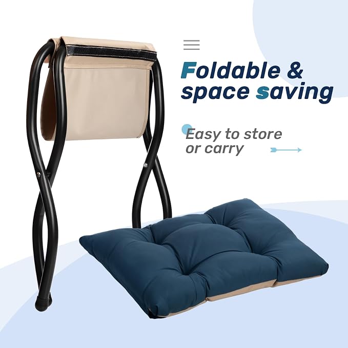 HollyHOME 15" Folding Footrest Stool, Upholstered Small Foldable Ottoman - Image 7