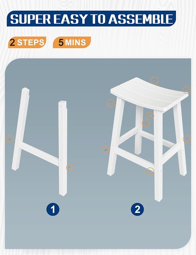 Weatherproof Bar Stools Set of 2, Saddle Seat, Bar Height Stools - Image 6