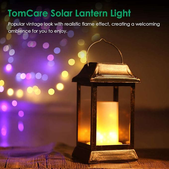 TomCare Solar Lights Metal Flickering Flame Solar Lantern Outdoor Hanging - Image 7
