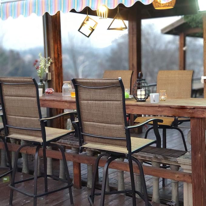PHI VILLA Outdoor Patio Swivel Bar Stools Set of 4 - Image 2