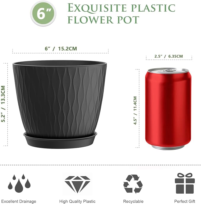 6 inch Plant Pots, 5 Pack Flower Pots - Image 2