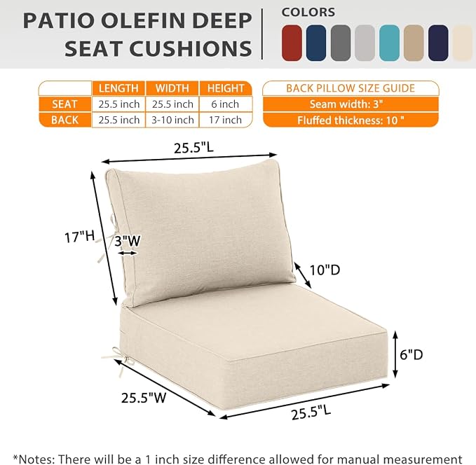 Sundale Outdoor Olefin Deep Seat Cushion Set of 2, Patio Chair Cushion and - Image 6