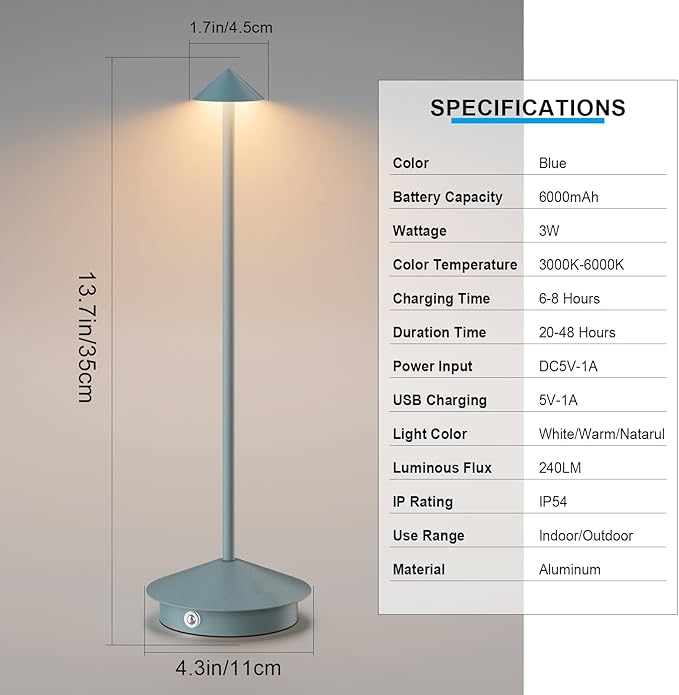 2-Pack 6000mAh Rechargeable Led Table Lamp Cordless, 3000K-6000K Stepless - Image 4