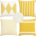 RABUSOFA Yellow and White Outdoor Pillows Waterproof, 18x18 inch Boho Summer by RABUSOFA
