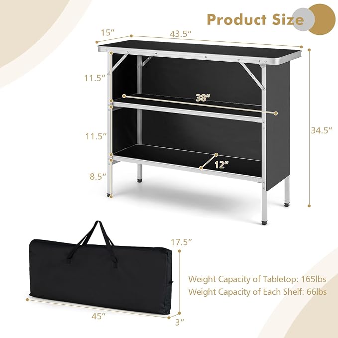 COSTWAY Folding Picnic Camping Table, Portable Lightweight Aluminum Table - Image 2