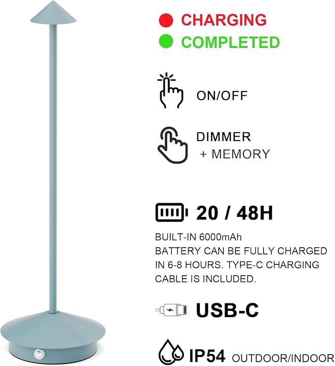 2-Pack 6000mAh Rechargeable Led Table Lamp Cordless, 3000K-6000K Stepless - Image 5