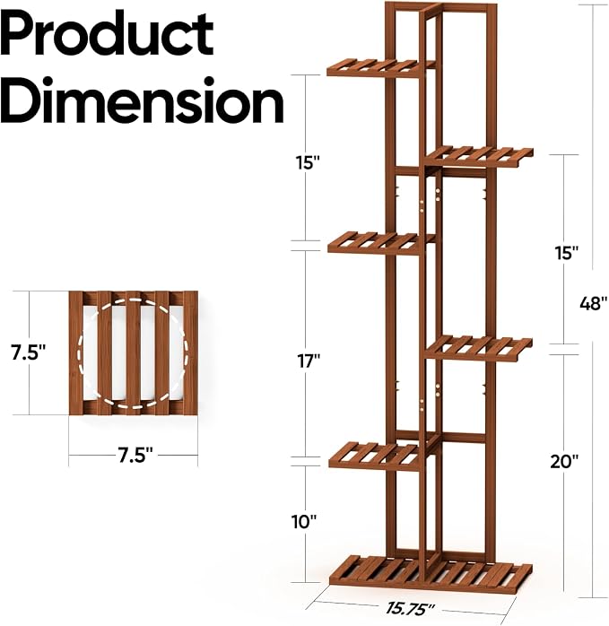 ROSSNY 48 Inch Tall Plant Stand Indoor, 6 Tier 7 Potted Bamboo Plant Stands - Image 2