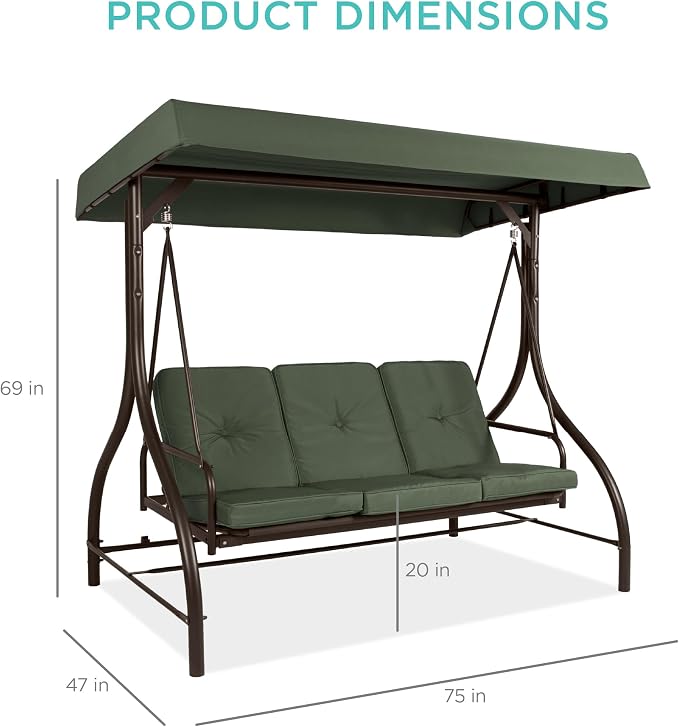 Best Choice Products 3-Seat Outdoor Large Converting Canopy Swing Glider - Image 7