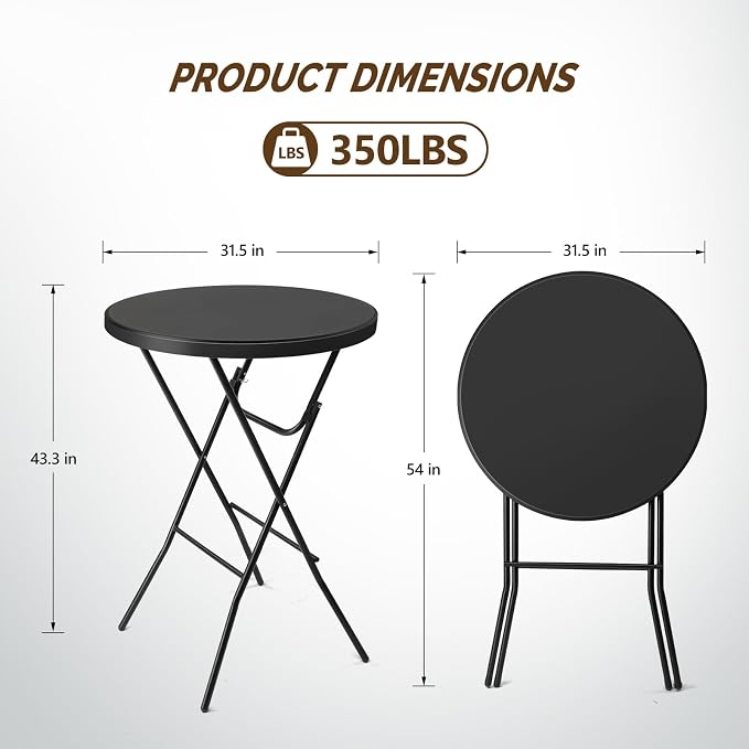VINGLI 32" Plastic Folding Round Table Bar Height, HDPE Matrial - Image 3