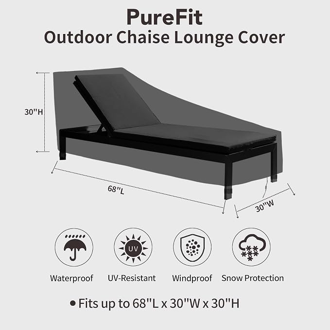 PureFit Outdoor Chaise Lounge Cover, Lounge Chair Covers Waterproof Patio - Image 2