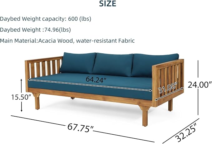 Merax Outdoor Acacia Wood Daybed, 3 Seater Day Bed Couch Sofa - Image 2