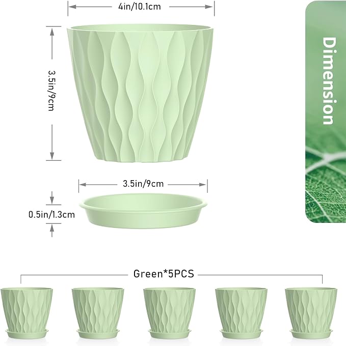 4 inch Small Plastic Nursery Pots, 5 Pack Water Ripples Plant Pots - Image 2