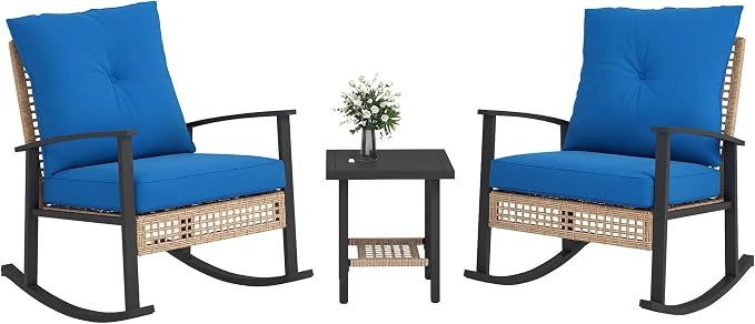 Outsunny 3 Pieces Rocking Wicker Outdoor Bistro Set, Rattan Patio Furniture Set by Outsunny