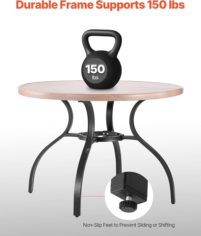 VEVOR Outdoor Patio Dining Table, 41 inch Round Wood-Like Steel Slat Backyard - Image 5