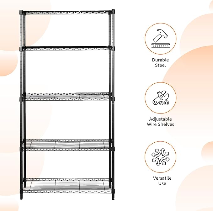 Amazon Basics 5-Shelf Adjustable Heavy Duty Steel Wire Storage Shelves - Image 4