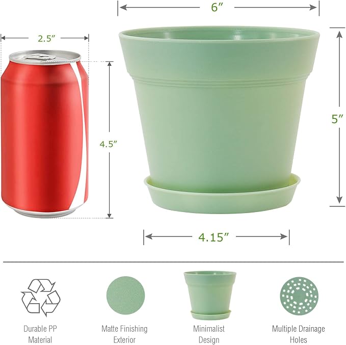 WOUSIWER 16 Pack 6 inch Plastic Planters, Indoor Flower Pots, Heavy Duty and - Image 3