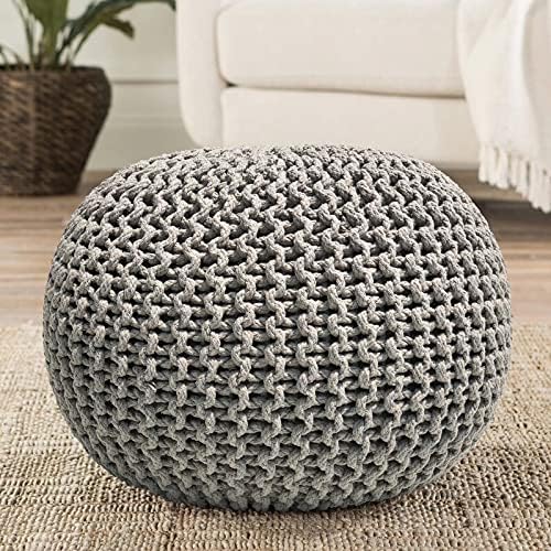 FRELISH DECOR Round Pouf Ottoman Hand Knitted 100% Cotton Pouf Foot Stool - Image 6