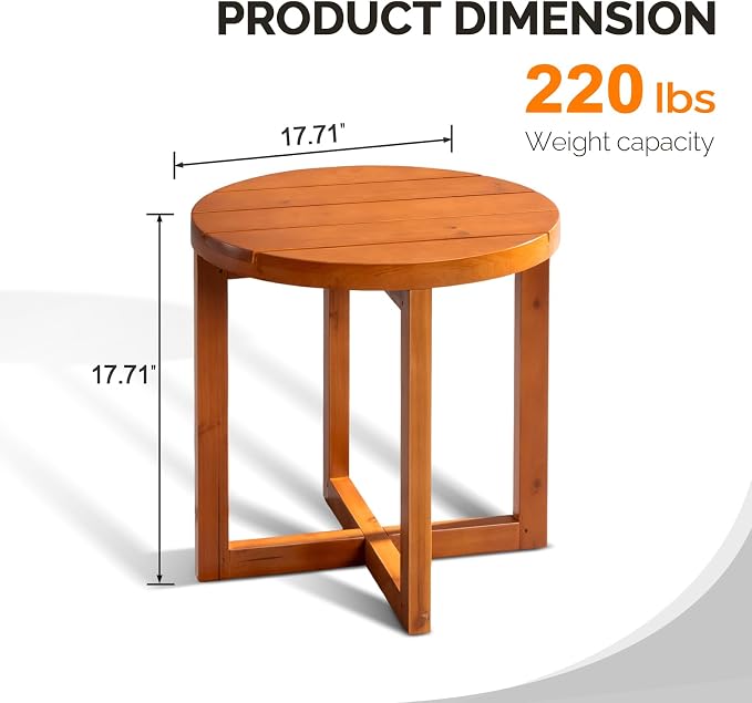VINGLI Solid Wood Outdoor Side Table, Weather-Resistant Round Patio End Accent - Image 3