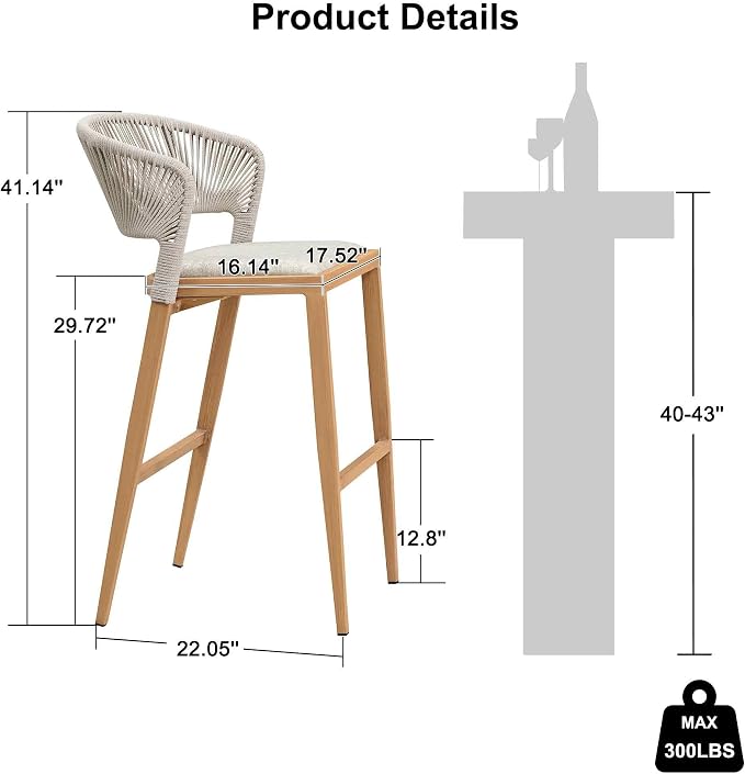 PURPLE LEAF Set of 2 Bar Stools Outdoor Barstools - Image 3