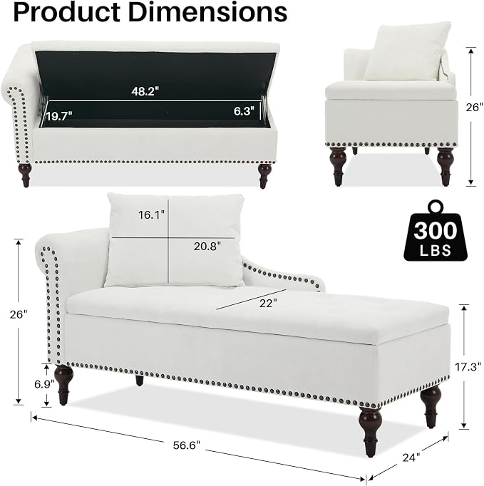 56.6" Wide Chaise Lounge Indoor - Image 3