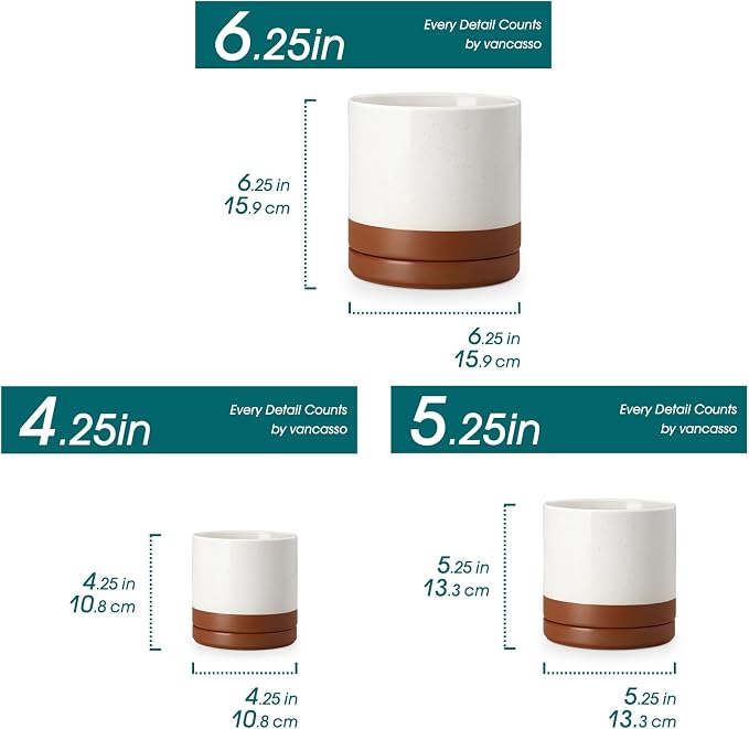 vancasso Ceramic Plant Pots, 3 Piece Planters - Image 3