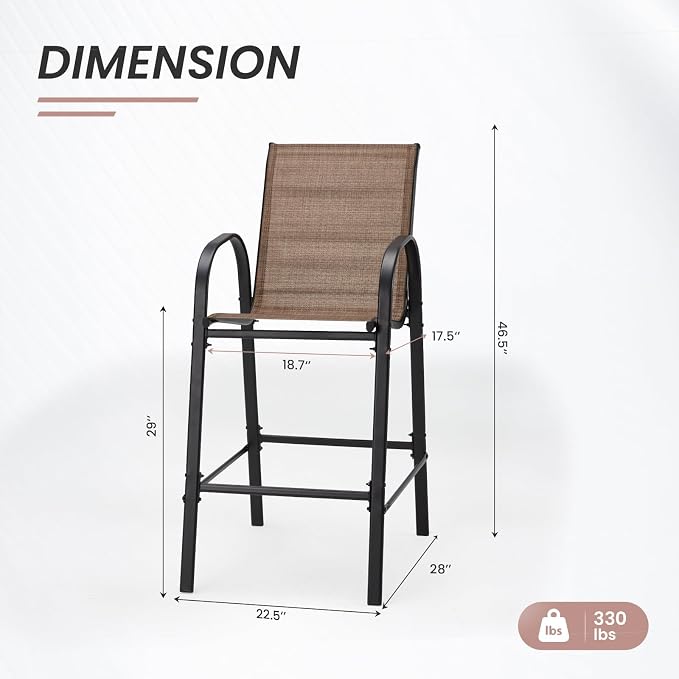 HOMREST Outdoor Bar Height Stools Set of 8, High Back Patio Chairs - Image 3