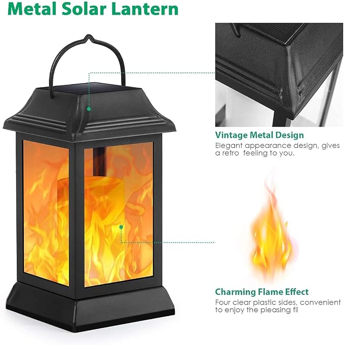 TomCare Solar Lights Metal Flickering Flame Solar Lantern Outdoor Hanging - Image 2