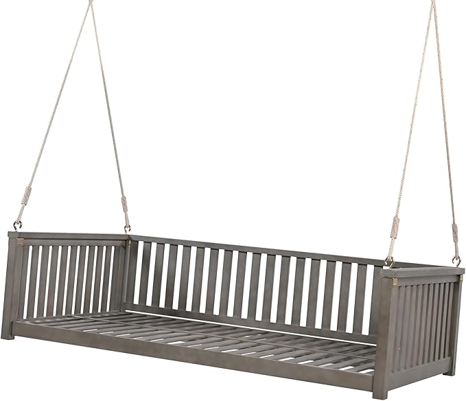 Patio Twin Size Garden Swing Daybed, Acacia Wood Porch Swing by RuiSiSi
