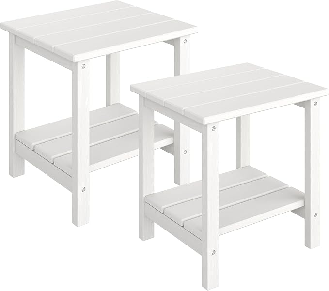 GarveeLife Outdoor Side Table 2-Tier, 18 in HDPE All Weather Resistant Patio by GarveeLife