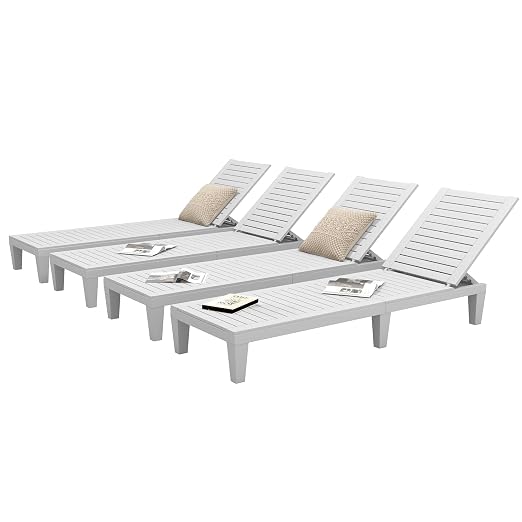 DWVO Outdoor Chaise Lounge, Pool Lounge Chair Set of 4 w/ 5-Level Backrest by DWVO