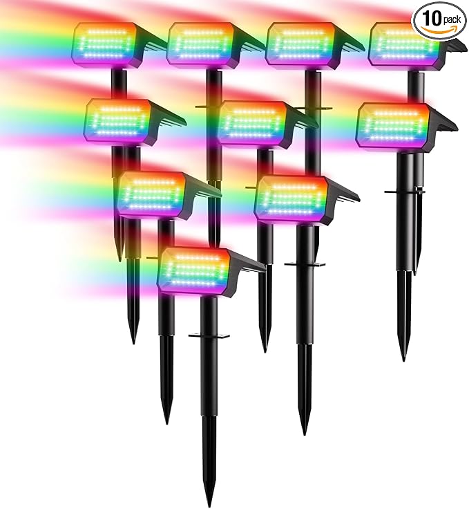 Fabrito Color Changing Solar Spot Lights Outdoor 10 Pack, Auto On/Off RGB by Fabrito