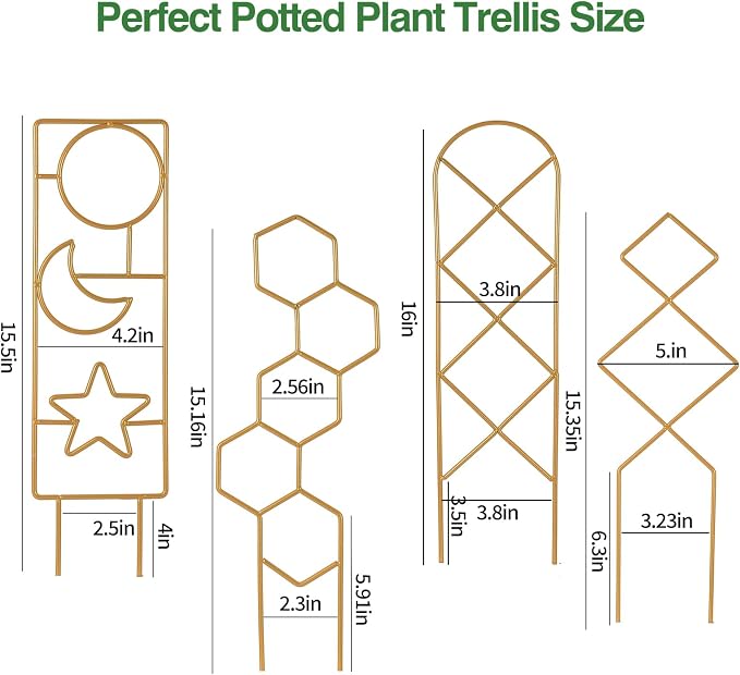 Small Trellis for Potted Plants, 15.94 inch Gold Metal Plant Trellis for - Image 5