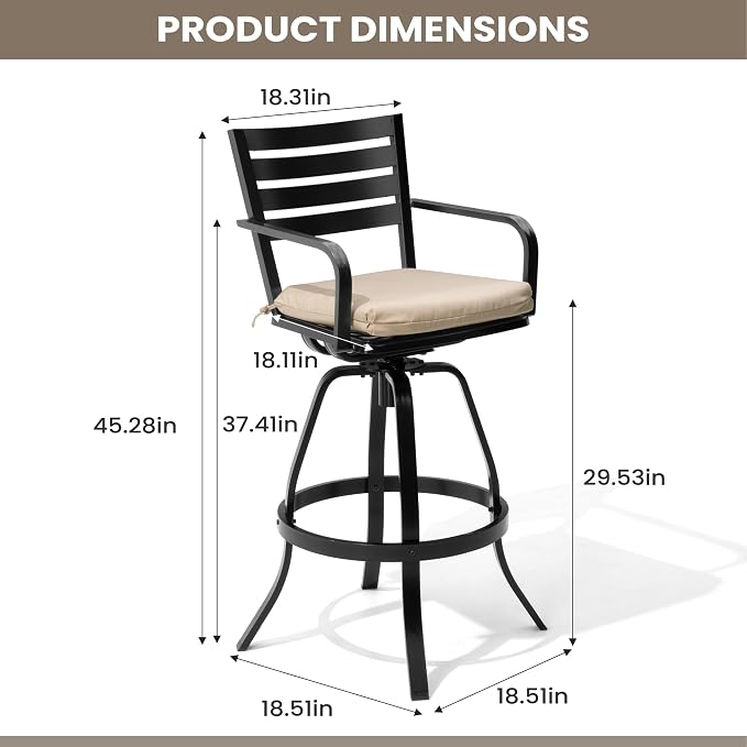 Pellebant 29.5" Sunbrella Outdoor Bar Stools Set of 2, Aluminum Swivel Patio - Image 3