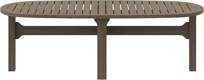Modway Saratoga Teak Outdoor Oval Coffee Table in Weathered Gray – Low Wood - Image 7