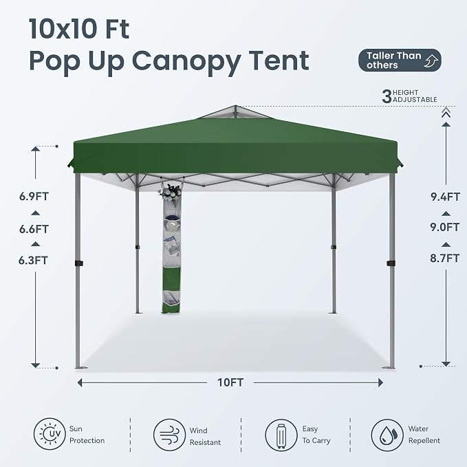 PHI VILLA 10x10ft 1-Person Setup Pop Up Canopy Tent Instant Portable Shelter w/ - Image 7